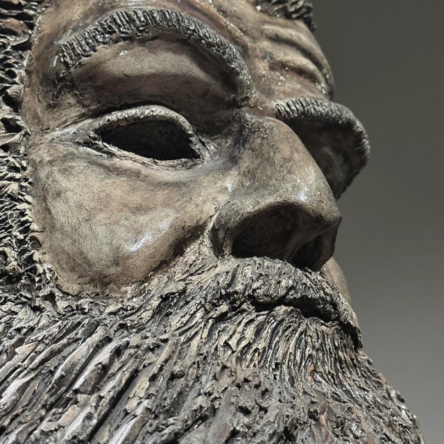 Vintage Folk Art Polychrome Plaster Bearded Man Portrait Sculpture, Signed (C. 1965) For Sale In Philadelphia - Image 6 of 11