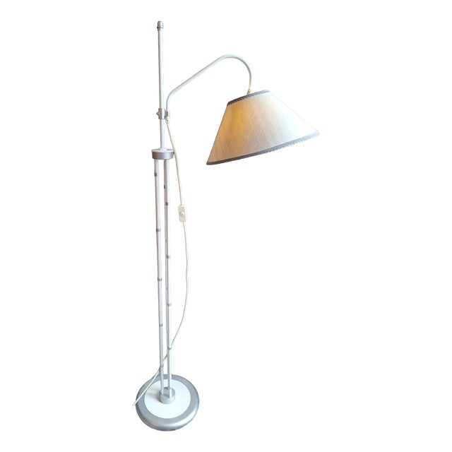 Vintage Faux Bamboo Metal Floor Lamp with Fabric Shade by Honsel, 1980s For Sale