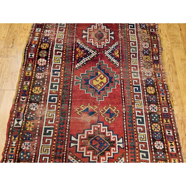 19th Century Caucasian Kazak Rug, Hand-Knotted Wool, Geometric Medallions, 4' x 9' For Sale - Image 11 of 17