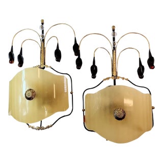 1990s Venetian Amber Glass Sconces - a Pair For Sale