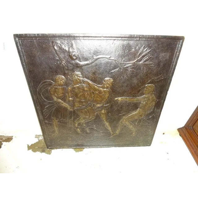 Handsome rare themed 18th century French cast iron fireback/fireplace back or fireplace screen with Etruscan theme. Great...