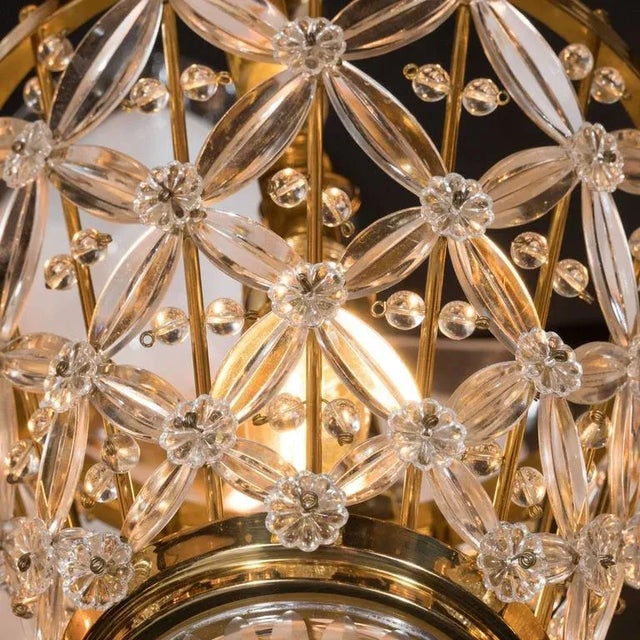 Brass Mid-Century Modernist Viennese Floral Pendant in Brass and Glass For Sale - Image 8 of 9