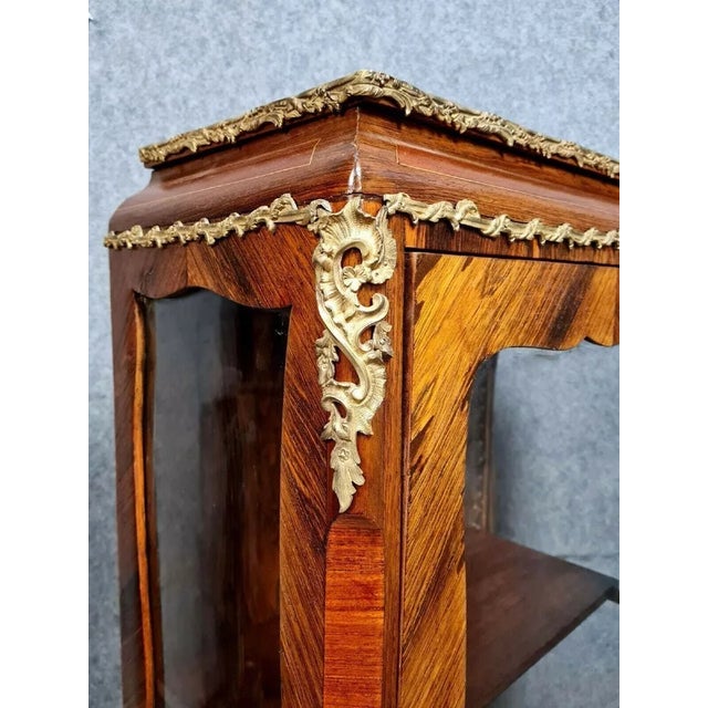 Parisian Louis XV Style Showcase in Precious Wood Marquetry, 1850s For Sale - Image 5 of 7