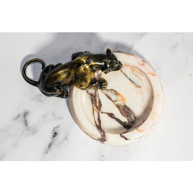 Metal Incredible Art Deco Antique Bronze Panther Marble Catchall Art Sculpture Statue For Sale - Image 7 of 15