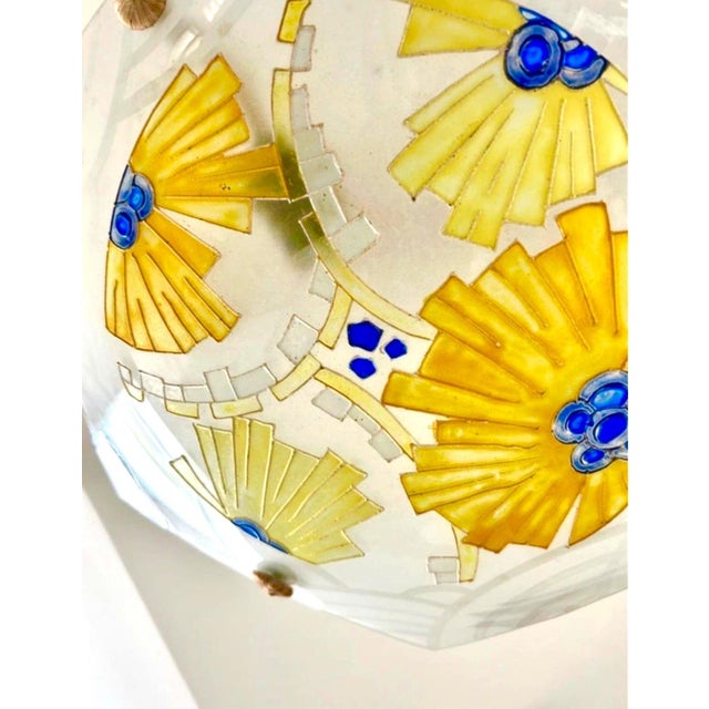 Art Deco French Pendant Light in Glass by Loys Lucha for Charles Ranc, 1920s For Sale - Image 3 of 6