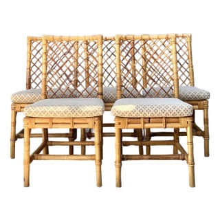 Vintage Trellis Rattan Dining Chairs - Set of 5 For Sale