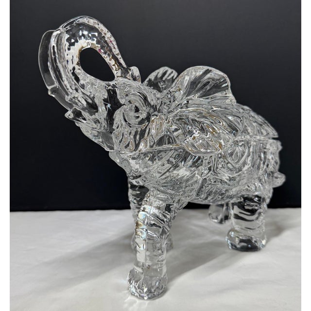Figurative 1950s Detailed Crystal Glass Lidded Elephant Figurine Box For Sale - Image 3 of 12