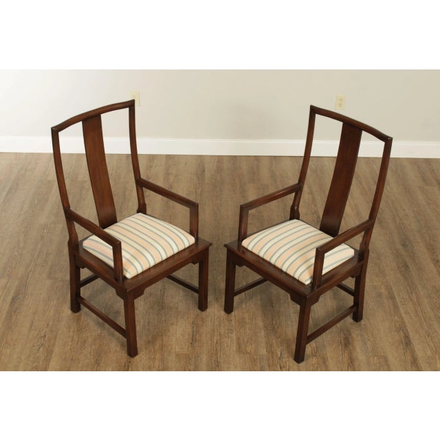 High Quality American Made Solid Wood Ming Style Pair High Back Arm Chairs with Custom Upholstered Seats
