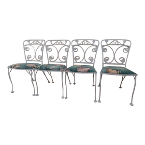 1960s Wrought Iron Garden Patio Chair French Style White Ivy Leaf Design Set of 4