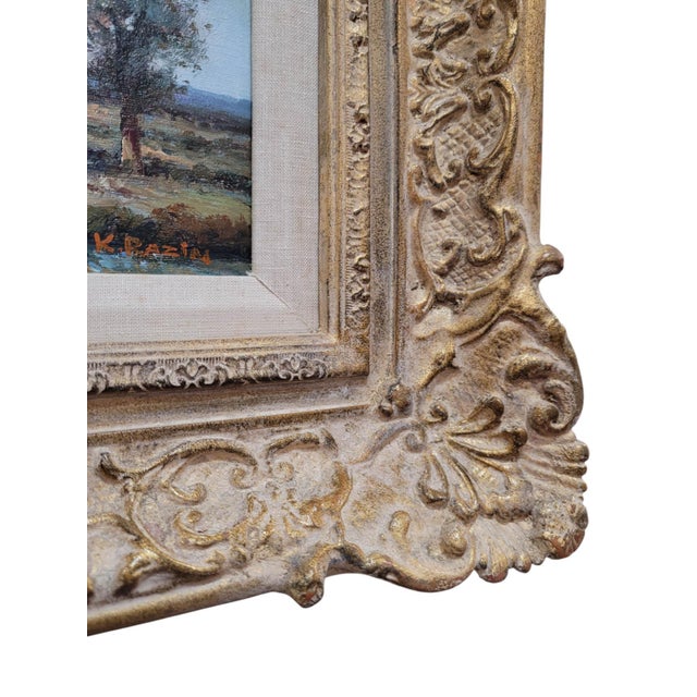 1980s Impressionist Countryside Landscape Oil Painting by K. Razin, Framed For Sale - Image 5 of 7