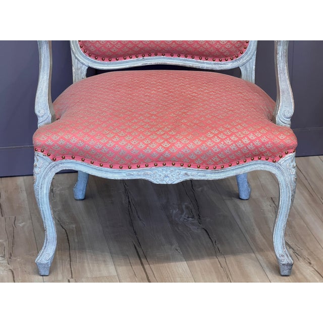 Pair of Late 18th C. French Fauteuils in Fortuny Fabric For Sale - Image 4 of 14