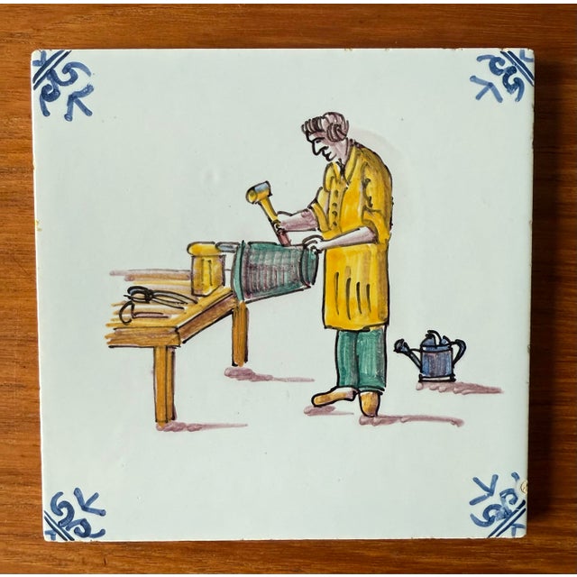 Set of 4 Hand Painted Dutch Tiles Depicting Old World Trades For Sale In Austin - Image 6 of 12