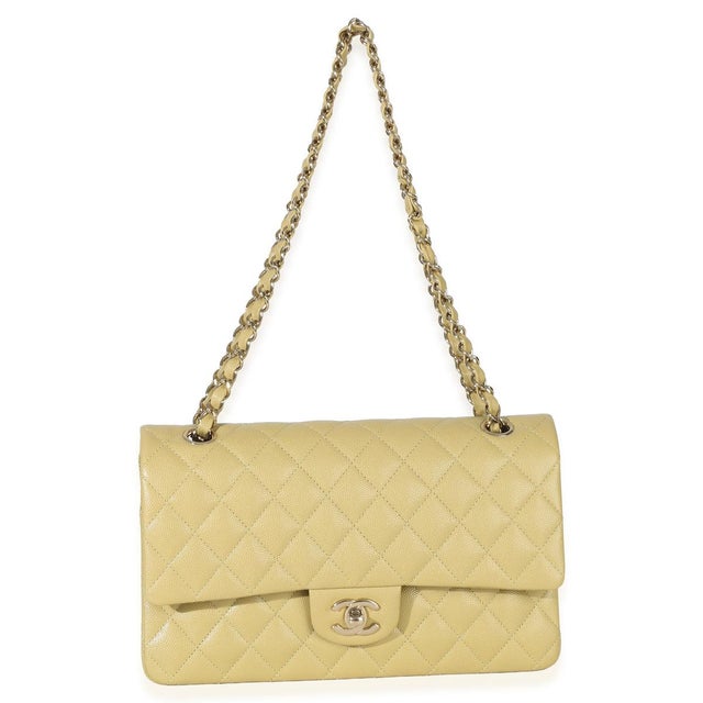Green Olive Quilted Caviar Medium Classic Double Flap Handbag For Sale - Image 8 of 9