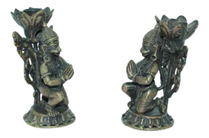 Asian Bronze Hanuman Kneeling Buddhist Figure Candleholders - a Pair