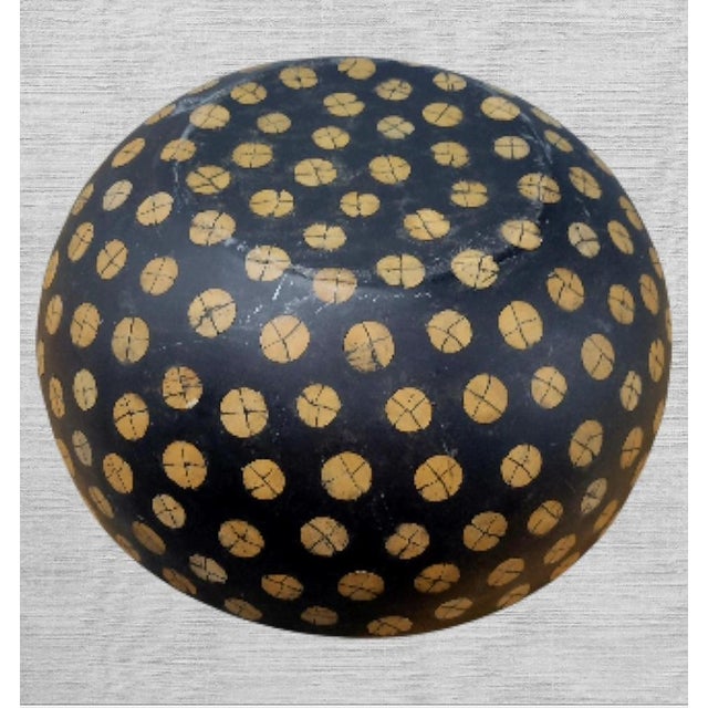 Maitland - Smith Oversized Hand Caved Wood Coconut Shell Black Tan Dotted Decorative Bowl For Sale - Image 4 of 7