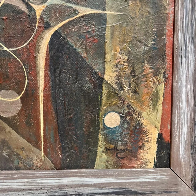 Wood 1960s Abstract Expressionism Artwork Oil Painting Signed Worthington For Sale - Image 7 of 9