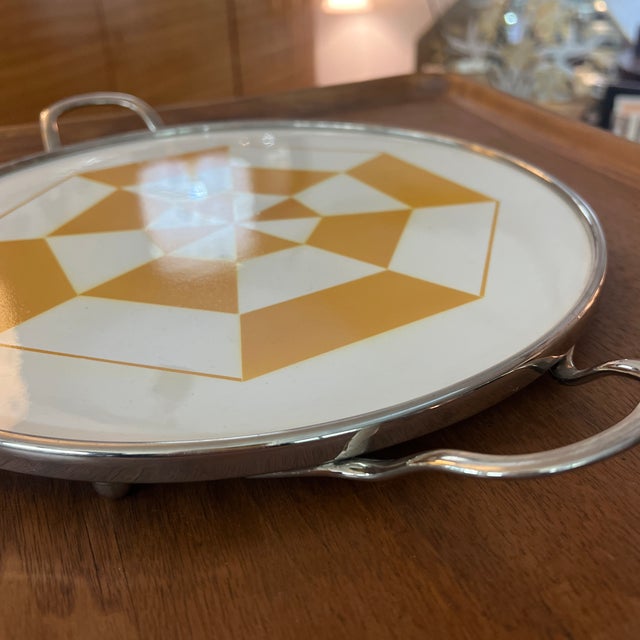 Rare Geometrical Art Deco Tile Serving Tray 1920s Makers Mark Germany Rare Geometrical Design Art Deco Mint Tile Serving Tray 1920s With Makers Marks For Sale - Image 4 of 11