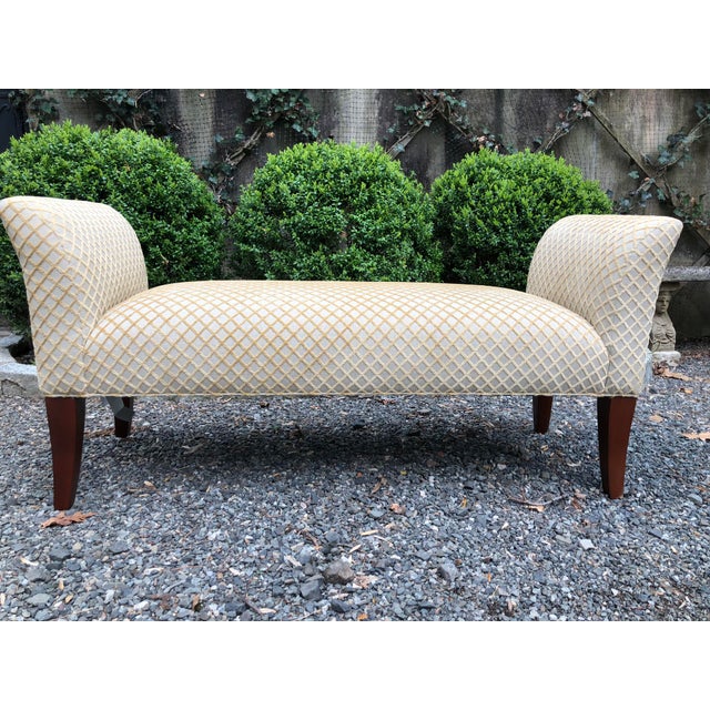 Classic Latticed Pattern Bench in Gold/Yellow and Off-White | Chairish