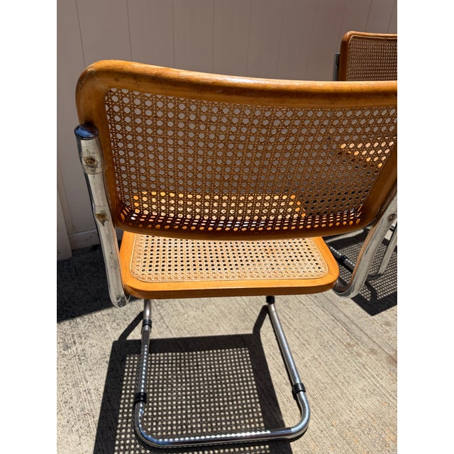 Pair of Vintage Chrome and Cane Cantilever Dining Chairs – Mid-Century Modern Style For Sale In New York - Image 6 of 7