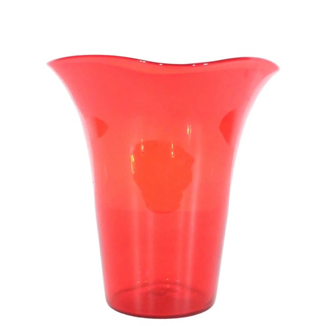 Mid Century Red Glass Vase Attributed to Viking Glass, Circa 1950's For Sale - Image 9 of 10