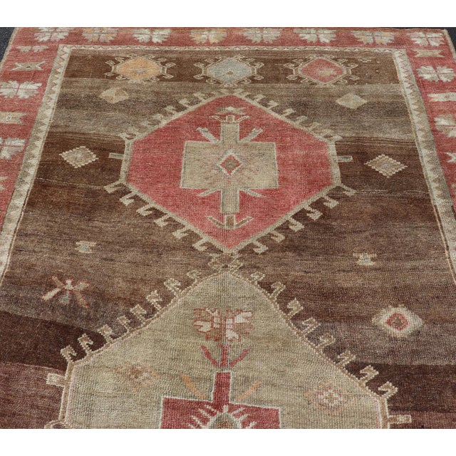 Vintage Turkish Kars Tribal Rug in Earthy Tones With Reds For Sale - Image 4 of 11