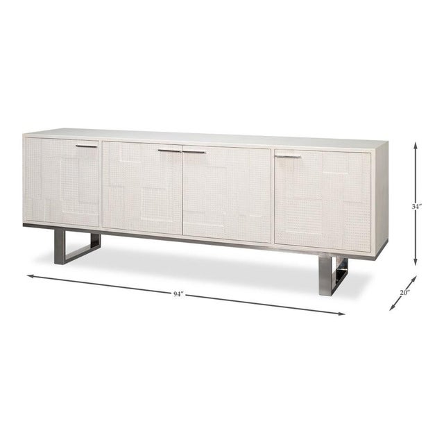 Contemporary Credenza, 94" - Embossed White Leather on Iron Base For Sale - Image 11 of 11