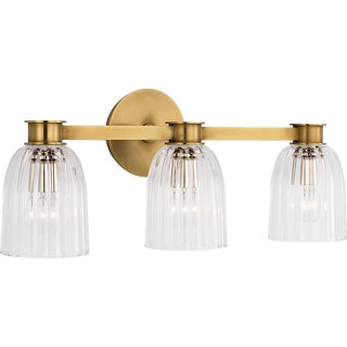 AERIN for Visual Comfort Signature Asalea Triple Vanity Light in Hand-Rubbed Antique Brass with Clear Glass For Sale