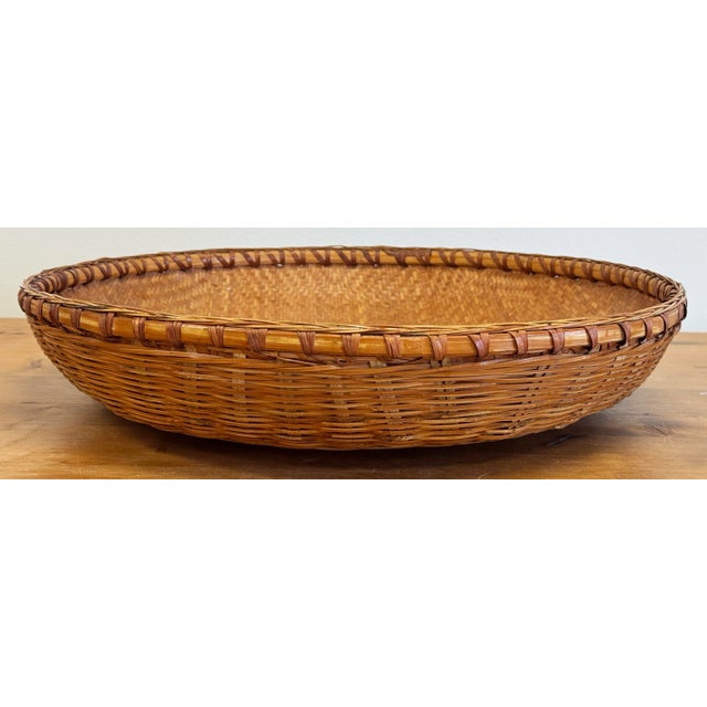 Brown Vintage Large Round Woven Wicker Basket For Sale - Image 8 of 10