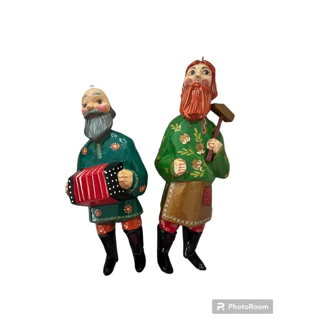 Figurative Pair of Vintage Ornaments Man With Accordion and Man With Tool German or Austrian For Sale - Image 3 of 3