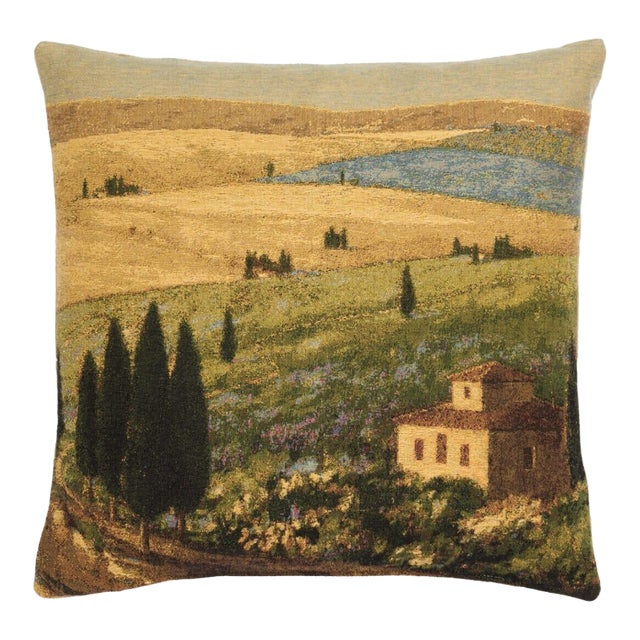 Tuscany Fields Tapestry Cushion With Feather Filler - 46x46cm (18"x18") For Sale