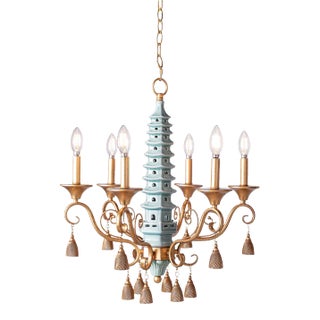 Port 68 x Madcap Cottage Oh Pagoda Tassel Chandelier, Celadon For Sale