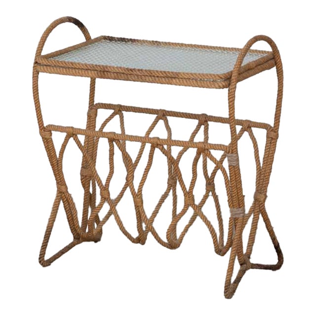 1960s French Rope Table and Magazine Rack by Audoux-Minet For Sale