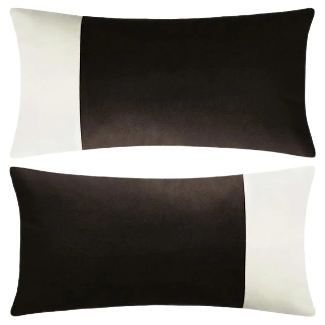 Double Rectangle Black and White Velvet Pillow from LO Decor For Sale