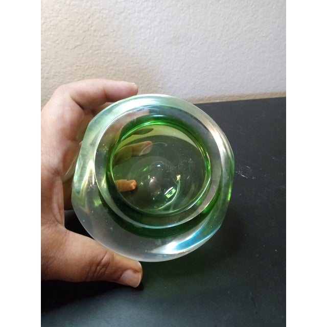 Gustavian (Swedish) Vintage Signed Kosta Boda Sweden Faceted Green Sommerso Squat Bud Vase For Sale - Image 3 of 6