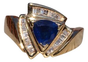 The Rainham: Ladies 14K Yellow Gold Ring set with 1.50 CT Trilliant Cut Sapphire