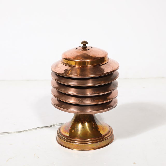 Copper Art Deco Machine Age Polished Copper Table Lamp For Sale - Image 8 of 11