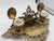 Vintage Ornate Baroque Revival Cast Brass Double Inkwell Desk Set With Porcelain Liners For Sale - Image 15 of 17