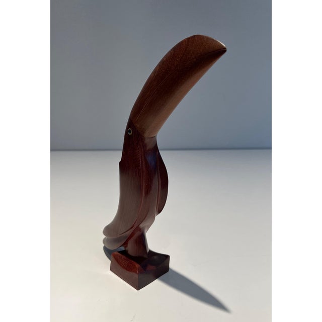 Brown 1970s Wooden Toucan With Glass Eyes For Sale - Image 8 of 12