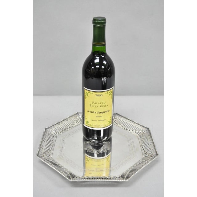 Antique Ellis Barker English Edwardian Silver Plated Octagonal Trinket Dish Tray with Shield and Drape Etched Center and...