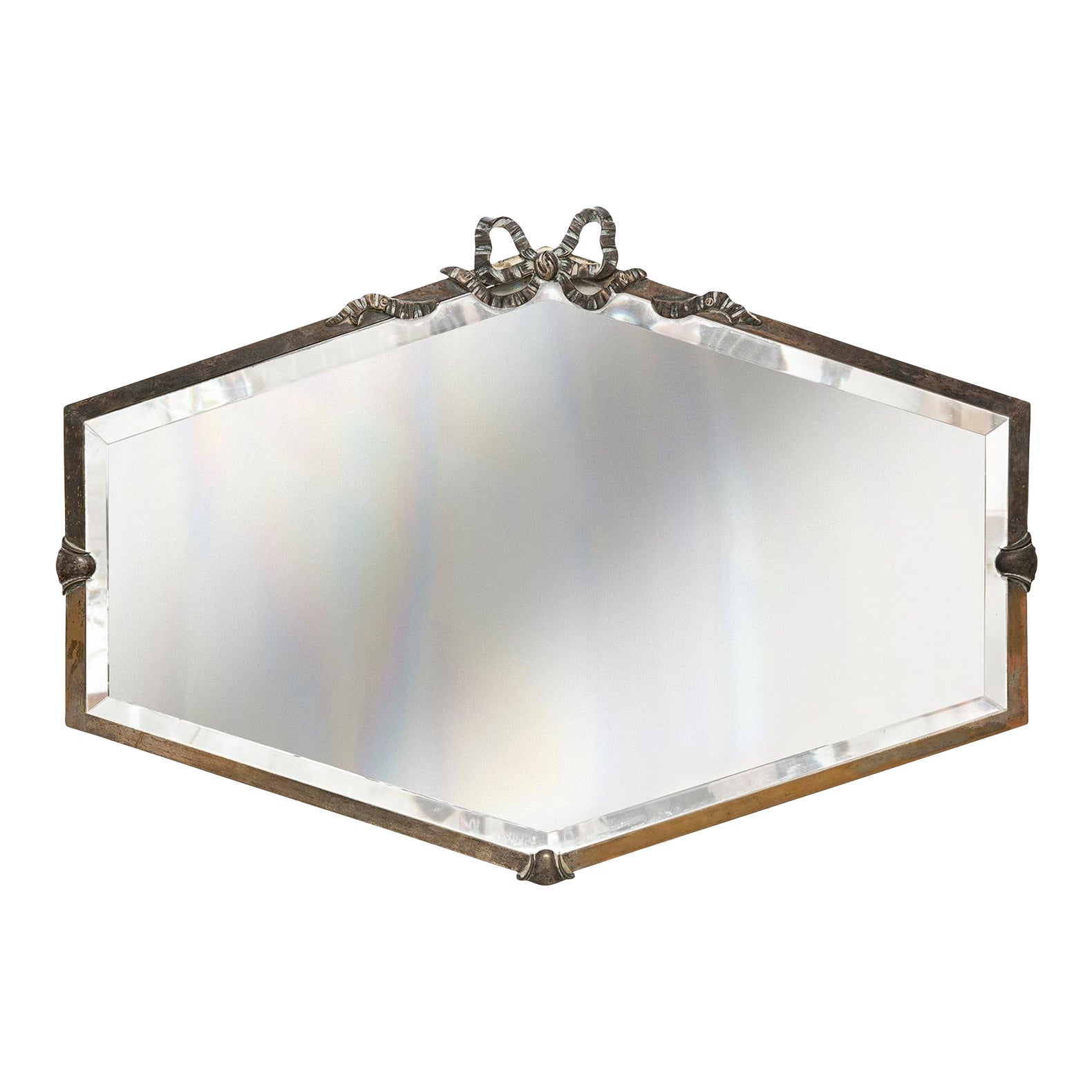 1920s White Bronze Hexagon Beveled Mirror / Chain Chairish