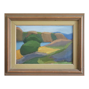 Mid-Century Modern 'Hillside Path' Vintage Swedish Expressive Landscape Oil Painting, Framed