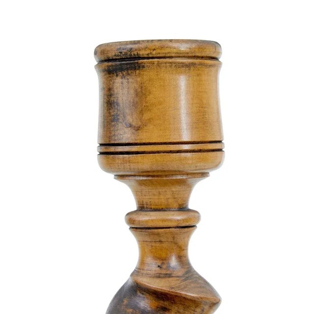 Pair of large early 20th century candlesticks circa 1920. Good quality pair of hand carved candlesticks made from beech,...