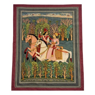 Hand Embroidered Royal Horse Riders Jhansi Vali Rani Tapestry, 1980s For Sale