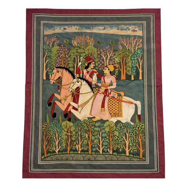 Hand Embroidered Royal Horse Riders Jhansi Vali Rani Tapestry, 1980s For Sale