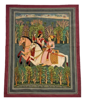 Hand Embroidered Royal Horse Riders Jhansi Vali Rani Tapestry, 1980s