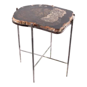 Living Edge Petrified Wood Top W Iron Stand Accent Table or Side Table 50