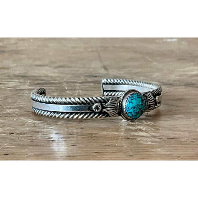 Vintage Navajo Turquoise Sterling Silver Cuff For Sale - Image 12 of 12