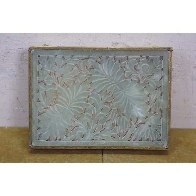 Metal Mid Century Chinese Brass & Jade Divided Keepsake Trinket Cigarette Box 6" For Sale - Image 7 of 15