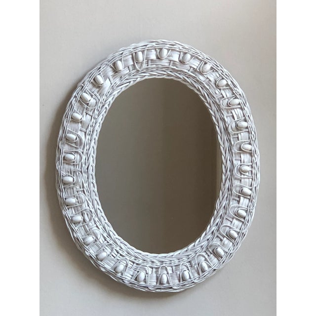 Vintage Boho White Wicker Mirror For Sale - Image 10 of 13