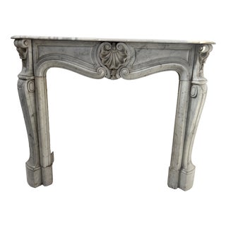 Louis XV Style Fireplace in White Veined Carrara Marble, 1800s For Sale